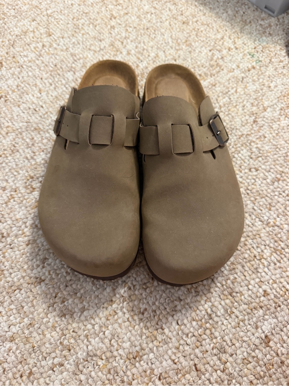 Women's Slip-On Mule Clog in Olive Brown with Buckle Detail